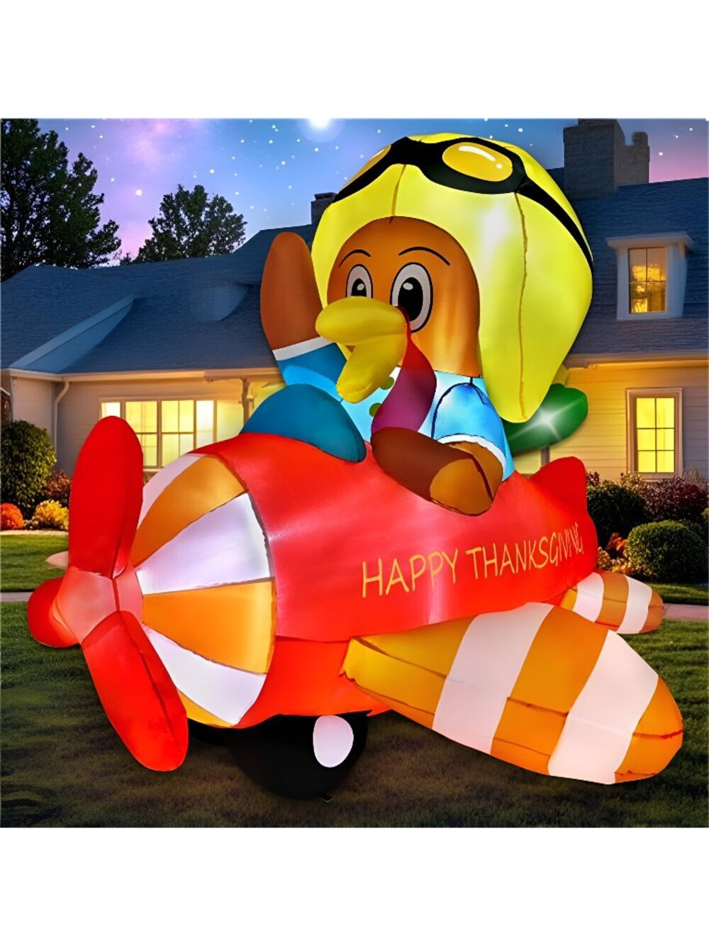 6 FT Thanksgiving Inflatables Turkey Flying a Plane Outdoor Decorations